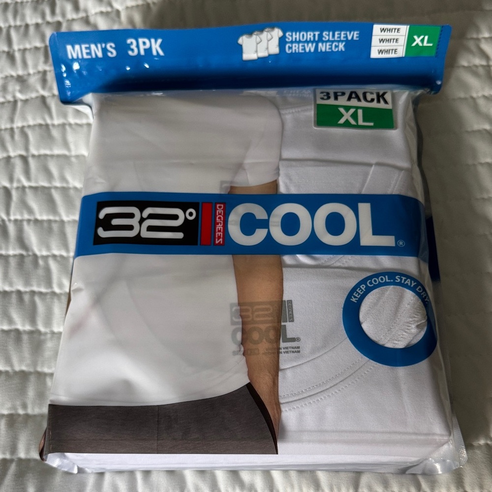 32 Degrees Men's Cool White Crew Neck T-Shirts - 3 Pack XL